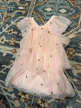 Zara Pink Tiered Tulle Dress with Gold Bee Details